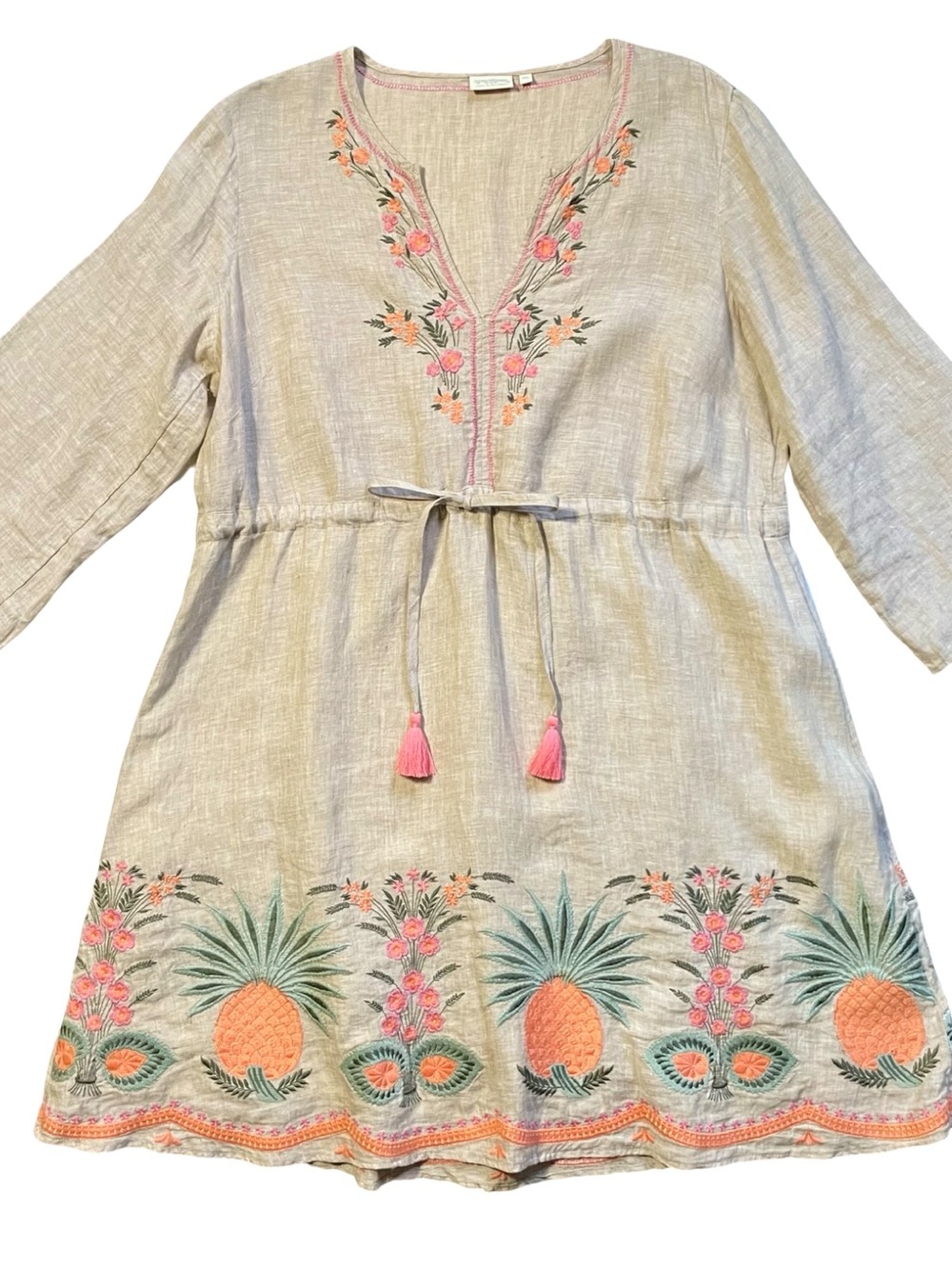 Spartina 449 Kayce Linen Pineapple Embroidered Dress Size XL NWOT - Picture 4 of 7